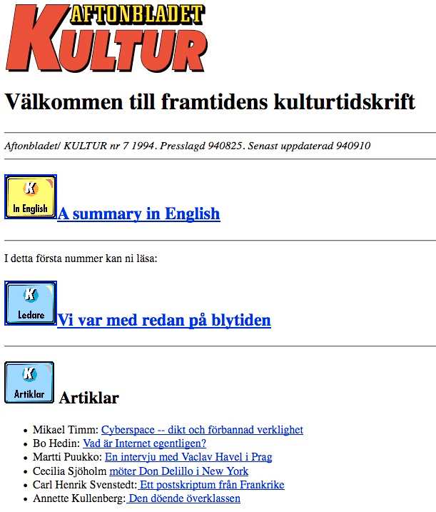 Den allra första versionen av Aftonbladet.se 'Framtidens kulturtidsskrift'